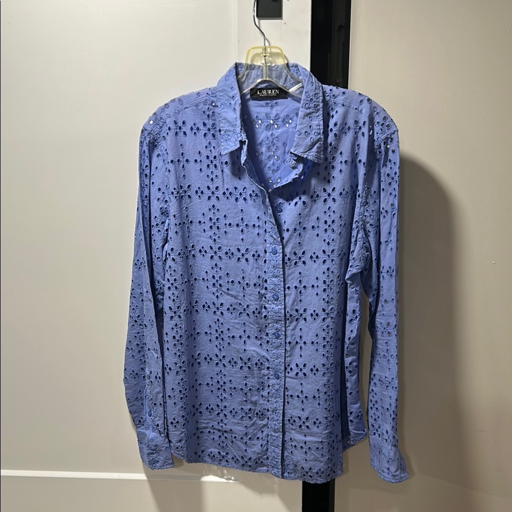Lauren Ralph Lauren Blue Embellished Long Sleeve Shirt
